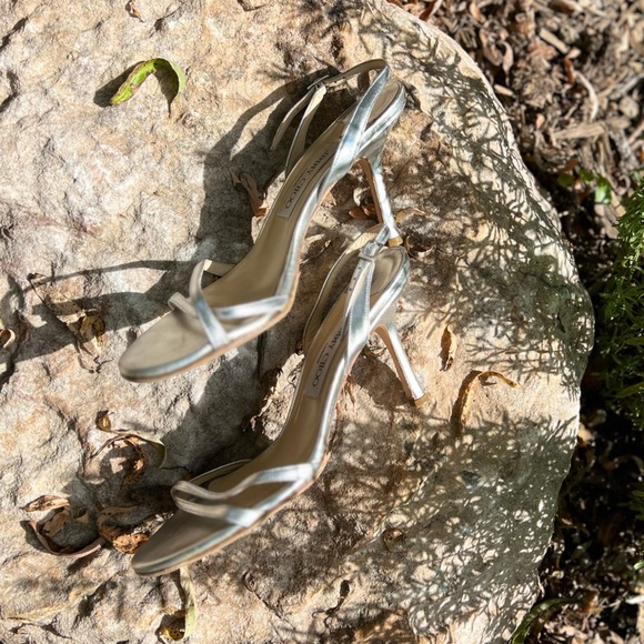 90s Strappy Napa Silver Leather Jimmy Choo Heels Stilettos | 39 - Picture 3 of 11